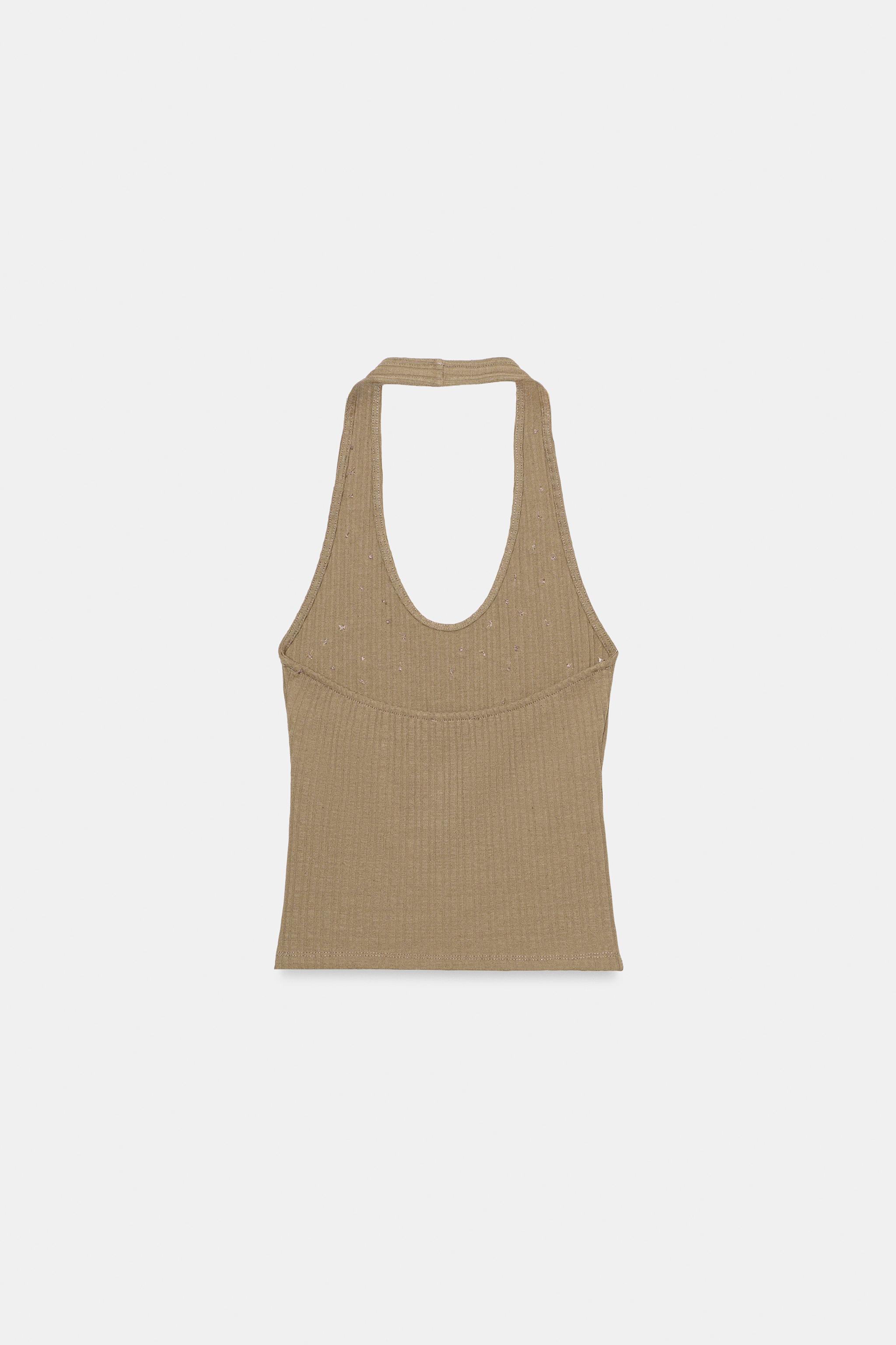 BUTTONED RIB HALTER TOP